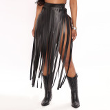 Solid color sexy tube top fringed skirt nightclub style tight two-piece suit