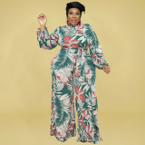 Spring 2022 plus size printed knitted long jumpsuit