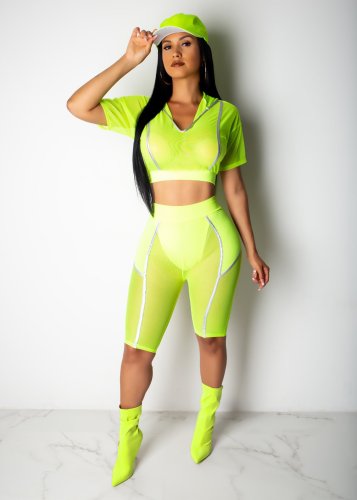 Solid Color Hooded V-Neck Sports Two-Piece Set