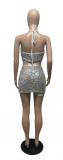 Summer sexy lace-up tube top nightclub style exposed navel sequins skirt two-piece set