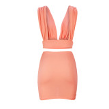 Solid Color Vest Drawstring Pleated Skirt Sleeveless Sexy Backless Two-piece Set
