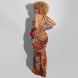 Spring 2022 Feather Print Backless Long Dress