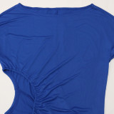 Summer Plus Size Irregular Solid Color Short Sleeve Dress