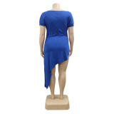 Summer Plus Size Irregular Solid Color Short Sleeve Dress