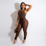 Sleeveless One Piece Top + Perspective Sexy Tight Pencil Pants Two Piece Set