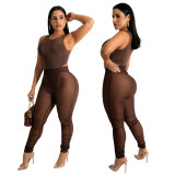 Sleeveless One Piece Top + Perspective Sexy Tight Pencil Pants Two Piece Set