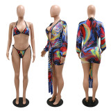 summer seaside vacation print swimsuit three-piece