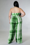 Plus Size Printed Chest Wrap Straight Pants Two Piece Set