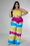 Plus Size Printed Chest Wrap Straight Pants Two Piece Set