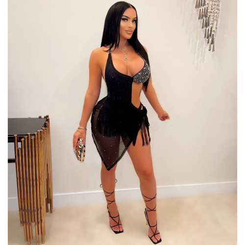 Plus Size Sling Tight Fringe Hot Drill Sexy Dress
