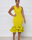 Spring/Summer Sleeveless V-Neck 3D Stereo Skirt Dress