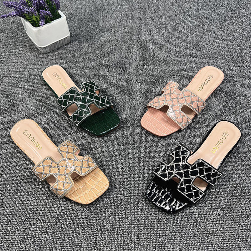 Square Toe H Buckle Flat Sandals