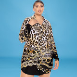 Spring 2022 Plus Size Leopard Print Lapel Single Breasted Long Shirt
