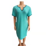 2022 summer plus size solid color V-neck casual dress