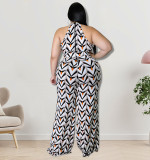 2022 spring and summer plus size printed jumpsuit