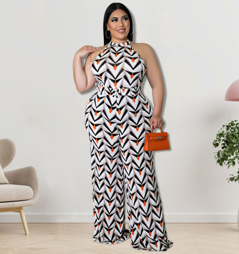 2022 spring and summer plus size printed jumpsuit