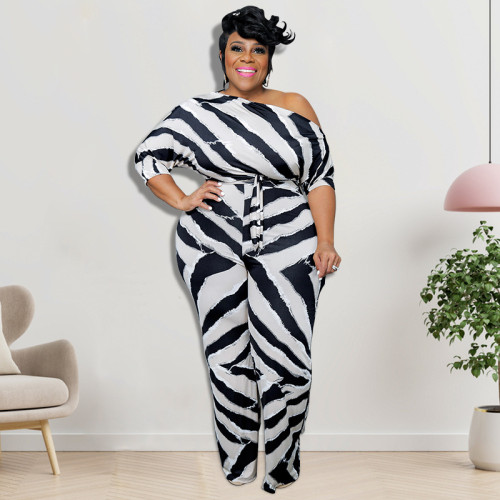 2022 spring plus size sexy off-the-shoulder mid-sleeve jumpsuit