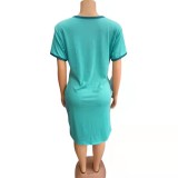 2022 summer plus size solid color V-neck casual dress