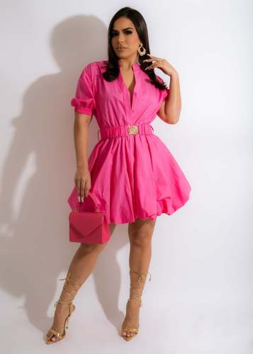 summer solid color lace-up dress