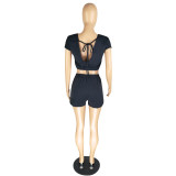 2022 summer backless lace-up top drawstring waist shorts two-piece set