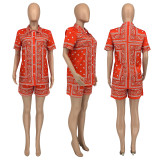 Spring/Summer Short Sleeve Casual Paisley Print Two Piece Set