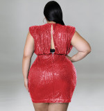 2022 spring and summer plus size sequin sexy vest dress