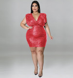 2022 spring and summer plus size sequin sexy vest dress
