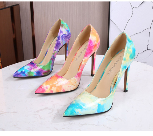 Large size floral color pointed stiletto heels