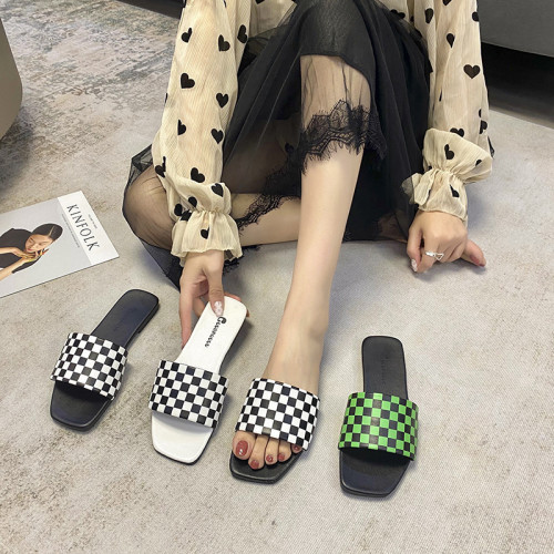 2022 summer plus size casual checkerboard slippers