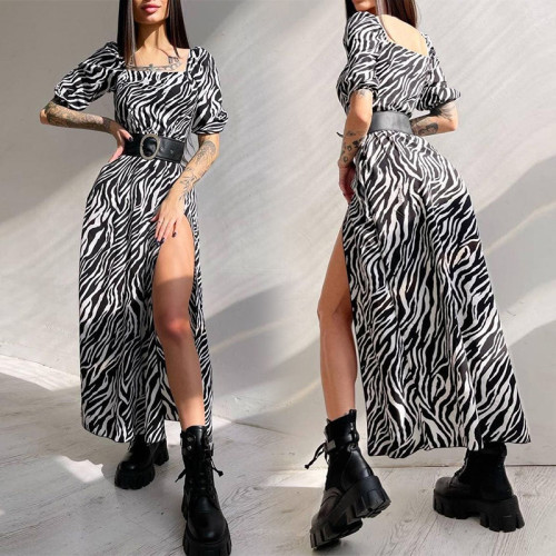 2022 Spring/Summer Sexy Split Zebra Print Dress