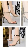 Summer Metal Studs Stiletto Heel Transparent Open Toe Strap High Heel Sandals