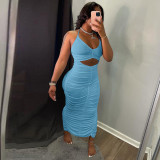 Summer sexy solid color sling smocked  tube top dress