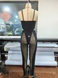 2022 summer vest net yarn pants hot drill sexy perspective solid color sports two-piece suit