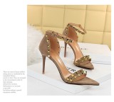 Summer Stiletto Pointed Toe Open Toe Suede Metal Studs High Heel Sandals