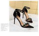 Summer Stiletto Pointed Toe Open Toe Suede Metal Studs High Heel Sandals