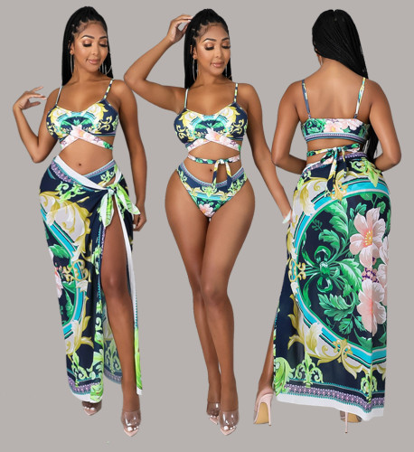 2022 Printed Swimsuit Bikini Split Three-piece Set