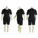2022 summer plus size casual sports solid color short-sleeved T-shirt shorts two-piece set