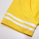 2022 Summer Plus Size Round Neck Short Sleeve Striped Letter Print Long Dress