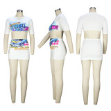 2022 summer sexy short-sleeved T-shirt printed hip skirt two-piece set