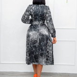 2022 Spring Long Sleeve High Waist Print Dress (Free Belt)