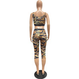 Summer casual sexy printed vest + cropped pants two-piece set