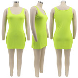 Summer Solid Color Sleeveless Sexy Package Hip Short Skirt Dress