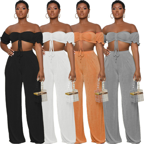 Summer solid color sexy chest wrap two-piece suit