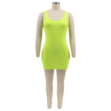 Summer Solid Color Sleeveless Sexy Package Hip Short Skirt Dress
