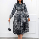 2022 Spring Long Sleeve High Waist Print Dress (Free Belt)