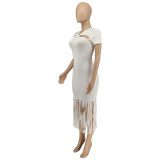 Spring/Summer Casual Pit Strip Solid Color Tassel Dress