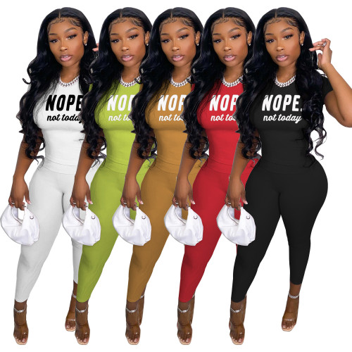 Summer NOPE letter printing pit strip casual two-piece set