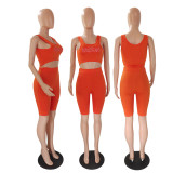 Summer solid color alphabet vest sports yoga two-piece set