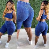 Summer Solid Color Ribbed Body Tank Top Five Pants Casual Sports Two-piece Set