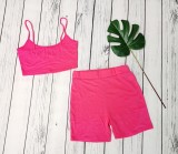 Fashion casual cotton solid color camisole top shorts two-piece suit